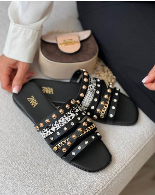 Leopard Slippers Black