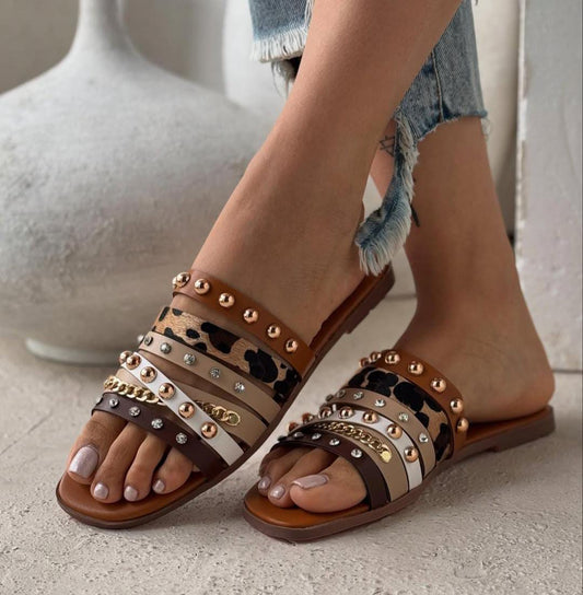 Leopard Slippers Brown