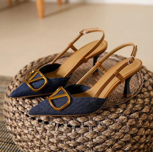 Denim Strap Heel