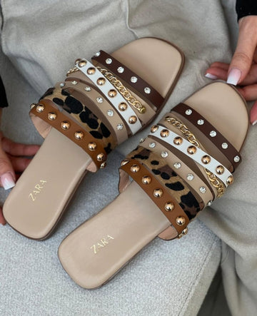 Leopard Slippers Beige