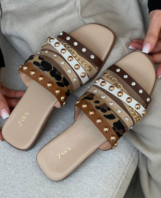 Leopard Slippers Beige