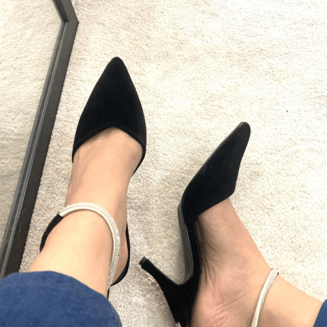 Fancy Strap Heel Black