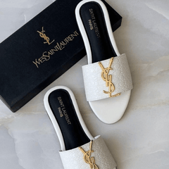 YSL Flat Slippers White