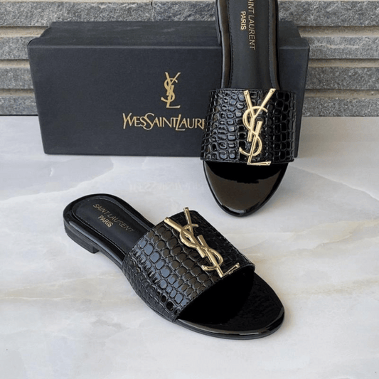 YSL Flat Slippers Black