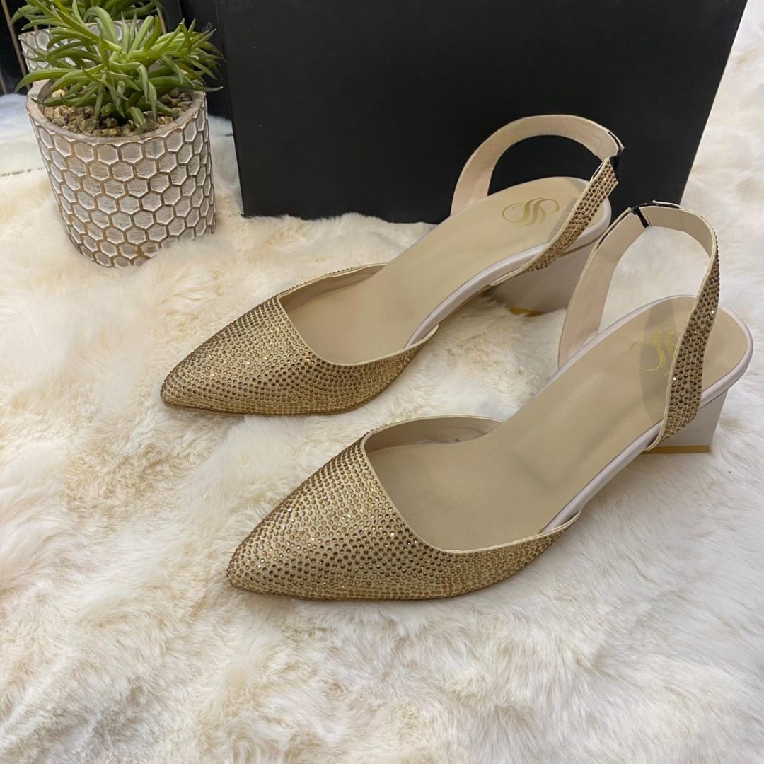 Stone Block Heel Golden