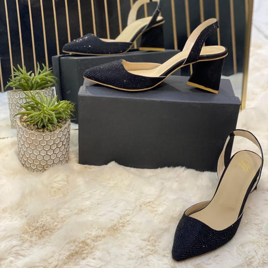 Stone Block Heel Black