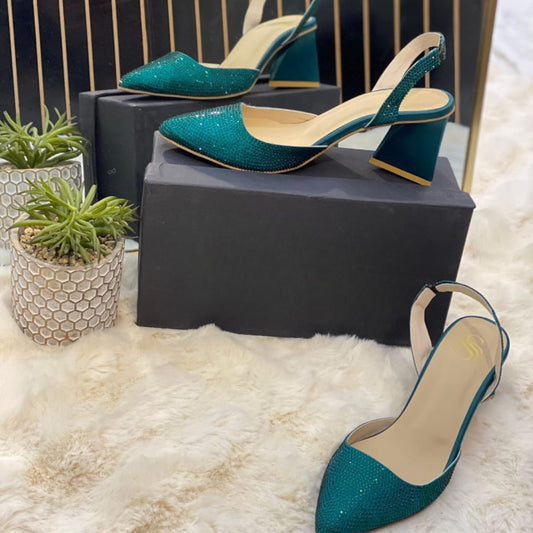 Stone Block Heel Green