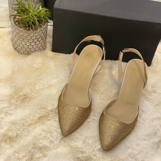 Stone Block Heel Golden