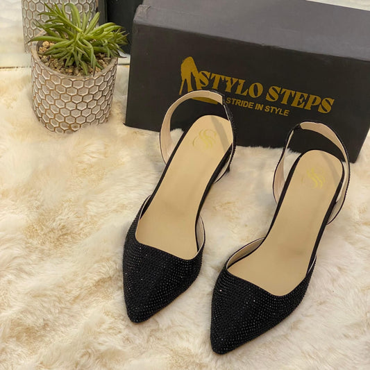 Stone Block Heel Black