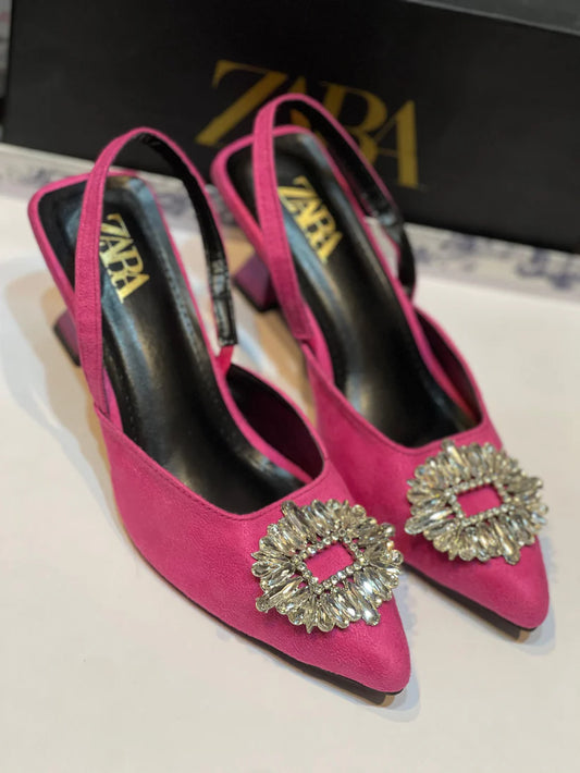 Zara Brooch Heel Pink