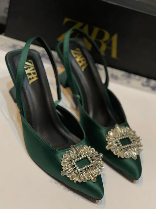 Zara Brooch Heel Green